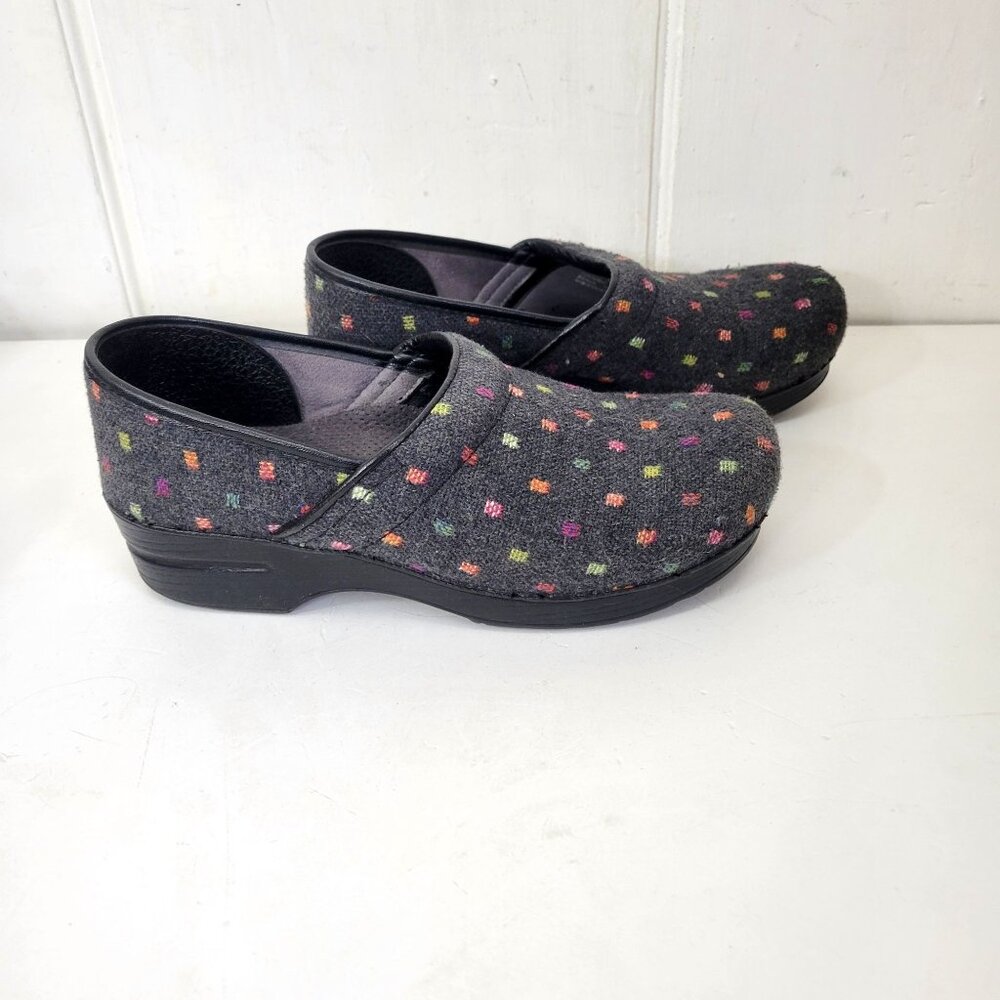Dansko Vegan Professional Clogs Multicolor Polka Dot Black Slip-On Comfort Shoes - Picture 2 of 8